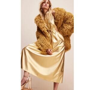 New FREE PEOPLE Jules Kae Lennie Midi Dress $275 SMALL Gold Special Occasion